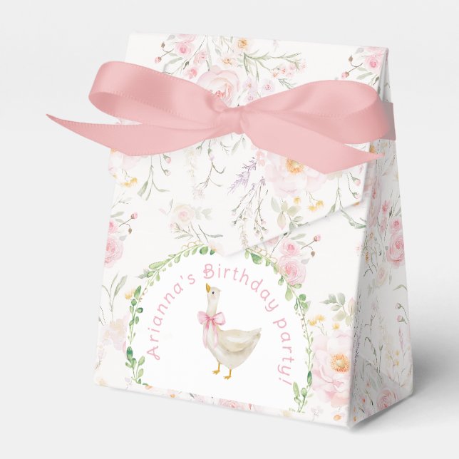 One Silly Goose Blush pink Bow Girl 1st Birthday  Favor Box (Front Side)