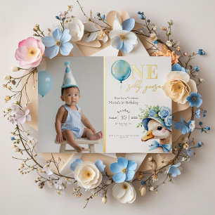 One Silly Goose Boy 1st Birthday  Invitation