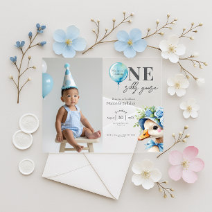 One Silly Goose Boy 1st Birthday  Invitation