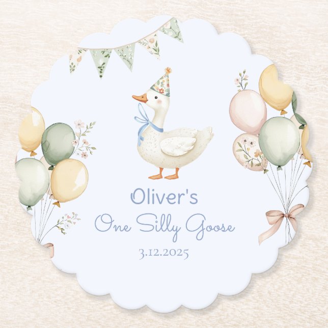 One Silly Goose Boy 1st Birthday Paper Coaster (Front)