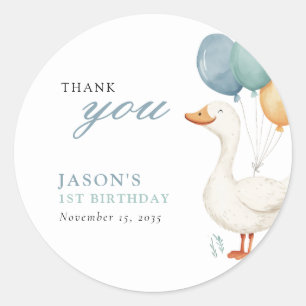 One Silly Goose Boy 1st Birthday Party Classic Round Sticker