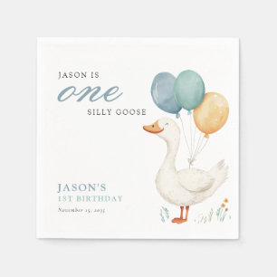 One Silly Goose Boy 1st Birthday Party Napkin