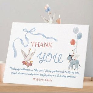 One Silly Goose Boy 1st Birthday Photo Watercolor Thank You Card