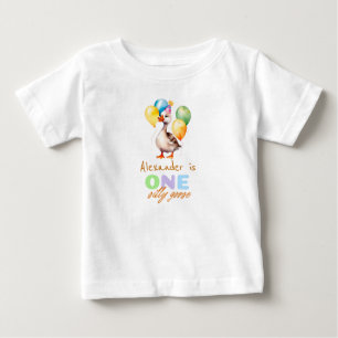 One Silly Goose Boy Blue 1st Birthday Baby T-Shirt