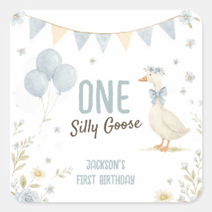One Silly Goose Boy First Birthday Square Sticker