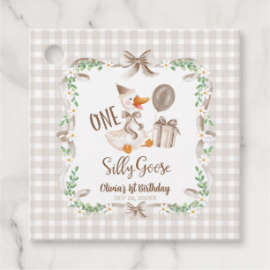 One Silly Goose Brown Bow 1st Birthday Favour Tags