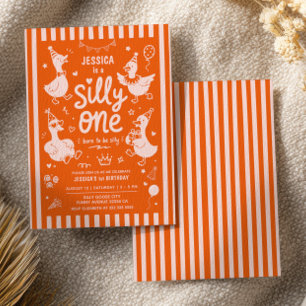 One Silly Goose Burnt Orange Kids First Birthday Invitation