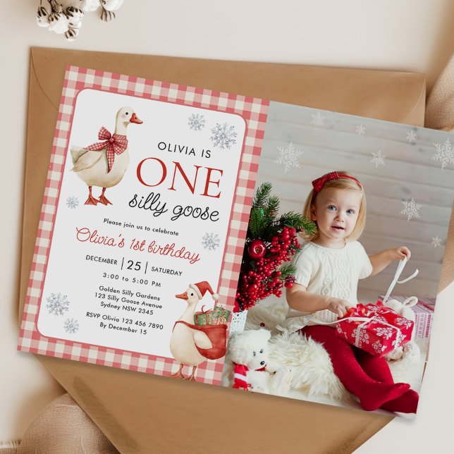 One Silly Goose Christmas 1st Birthday Photo Invitation (Creator Uploaded)