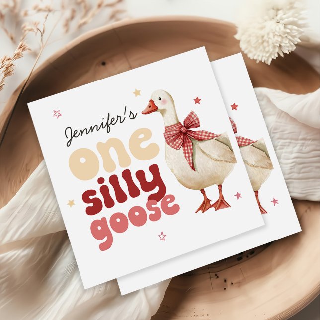 One Silly Goose Christmas Bow 1st Birthday Napkin (Creator Uploaded)