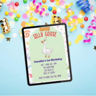ONE Silly Goose, Colorful 1st Birthday Invitation