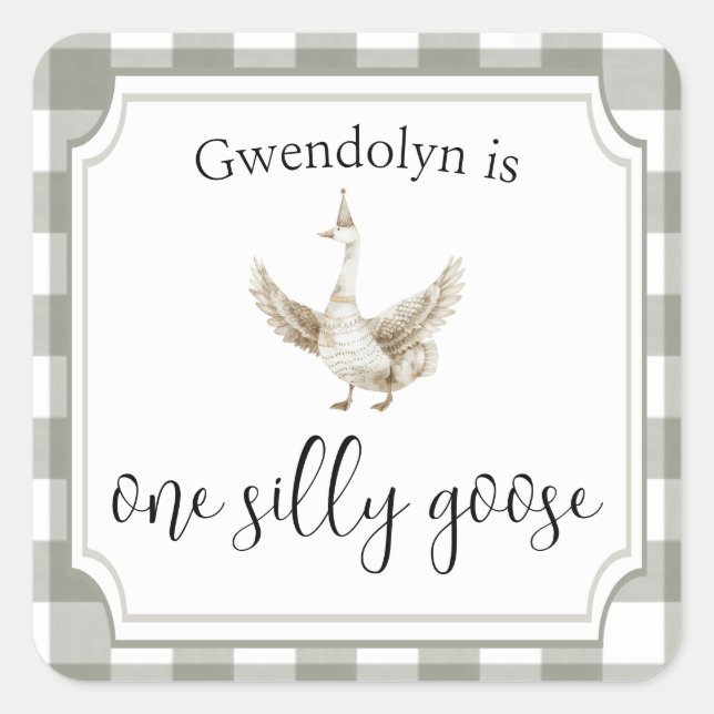 ONE Silly Goose Cute Kid's 1st Birthday Party Square Sticker (Front)
