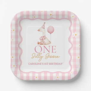 One Silly Goose Daisy Gingham 1st Birthday Paper Plate