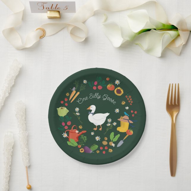 One Silly Goose Farmer Garden Theme Green Paper Plate (Wedding)