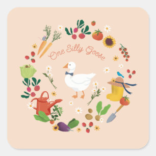 One Silly Goose Farmer Garden Theme Peach Square Sticker