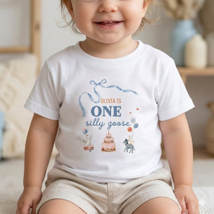 One Silly Goose First Birthday Boy Girl Name Baby T-Shirt