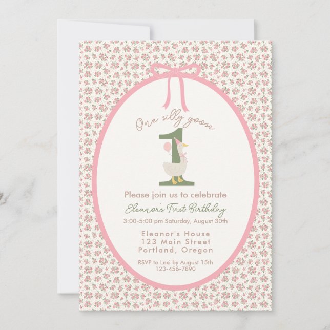 "One Silly Goose" First Birthday Invitation (Front)