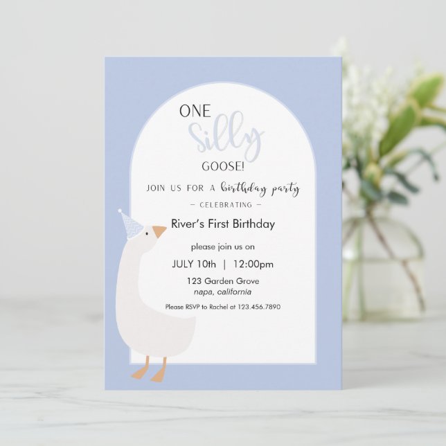 One Silly Goose First Birthday Invitation (Standing Front)