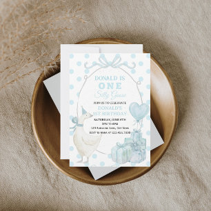 One Silly Goose First Birthday Invitation Boy Blue