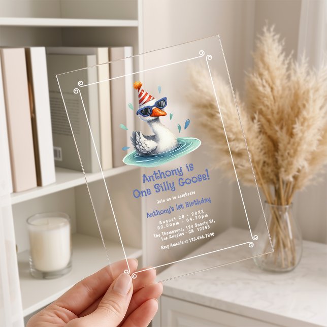 One Silly Goose First Birthday Party Acrylic Invitations (One Silly Goose First Birthday Party Acrylic Invitations)
