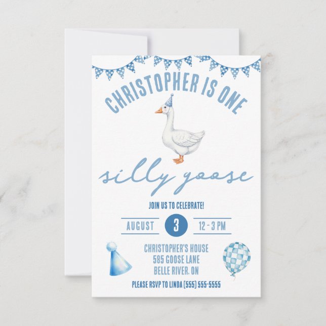 One Silly Goose, First Birthday Party Invitation (Front)