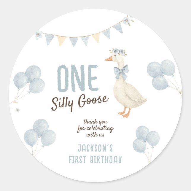 One Silly Goose First Birthday Thank You Classic Round Sticker (Front)