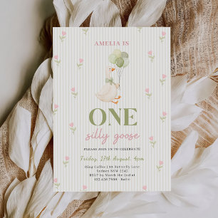One Silly Goose Floral 1st Birthday Invitation