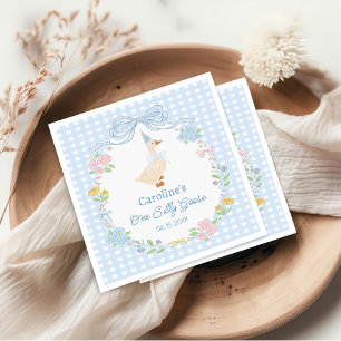 One Silly Goose Floral Gingham Birthday Napkins