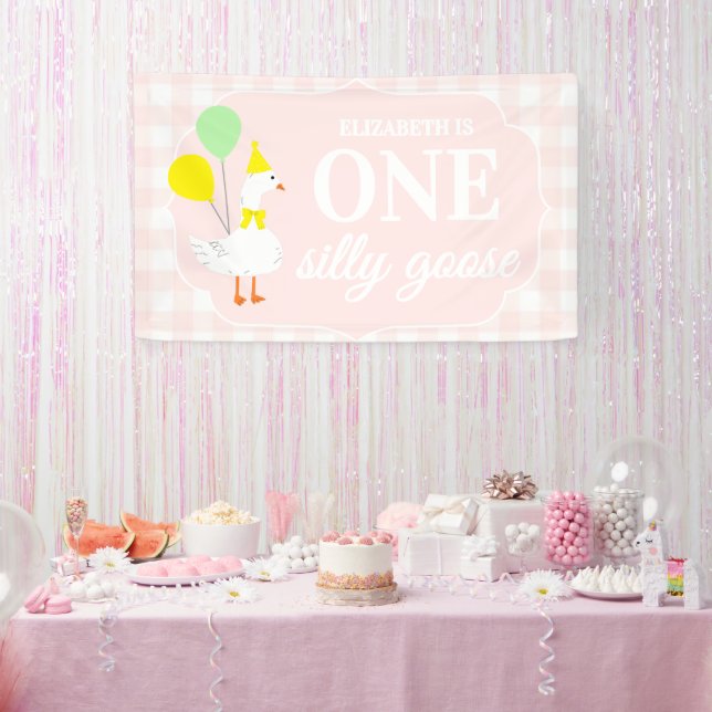 One Silly Goose Gingham 1st Birthday Banner (Party)
