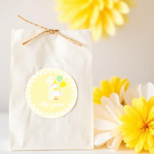 One Silly Goose Gingham 1st Birthday Classic Round Sticker
