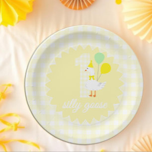 One Silly Goose Gingham 1st Birthday Paper Plate