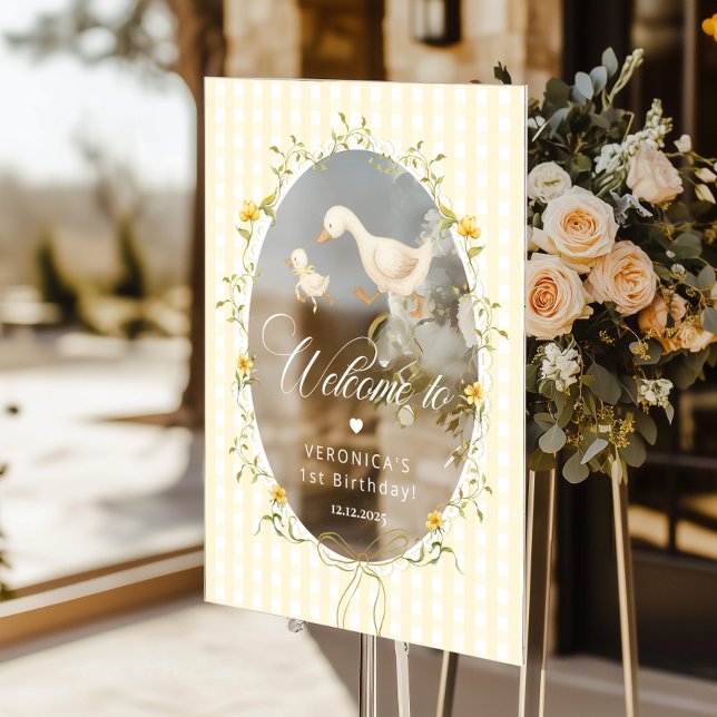 One Silly Goose Gingham 1st Birthday Welcome Acrylic Sign (Creator Uploaded)