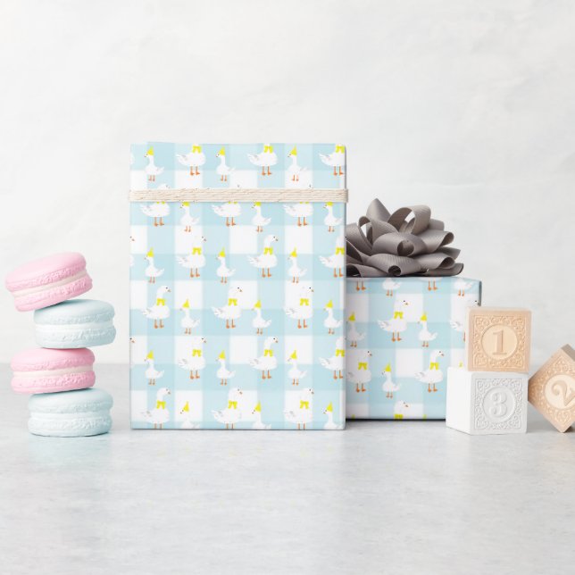 One Silly Goose Gingham 1st Birthday Wrapping Paper (Baby Shower)