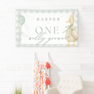 One Silly Goose Gingham Neutral 1st Birthday Banne Banner