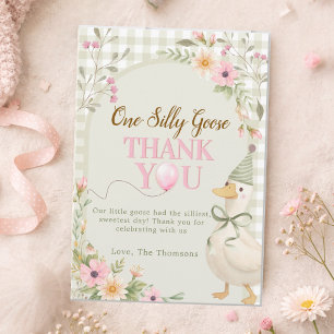 One Silly Goose Gingham Pink Floral Birthday Thank You Card