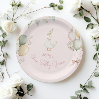 One Silly Goose Girl 1st Birthday Paper Plate