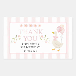 One Silly Goose Girl 1st Birthday Pink Thank You Sticker
