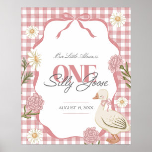 One Silly Goose Girl Cottagecore Pink 1st Birthday Poster