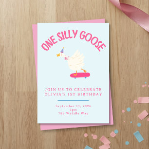 One Silly Goose Girl First Birthday Invitation