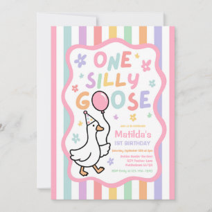 One Silly Goose Girl Pastel 1st Birthday Party Invitation