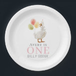 One Silly Goose Girl Pink 1st Birthday Paper Plate<br><div class="desc">This cute "one silly goose" girl's 1st/first birthday paper plate features a goose with a party hat and balloons. Personalize it for your needs. You can find matching products at my store.</div>