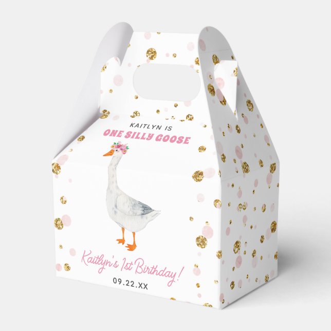 One Silly Goose Girls 1st Birthday Party Favor Box (Front Side)