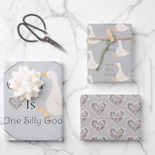 One Silly Goose Gray Girl's Birthday Party Wrapping Paper Sheet