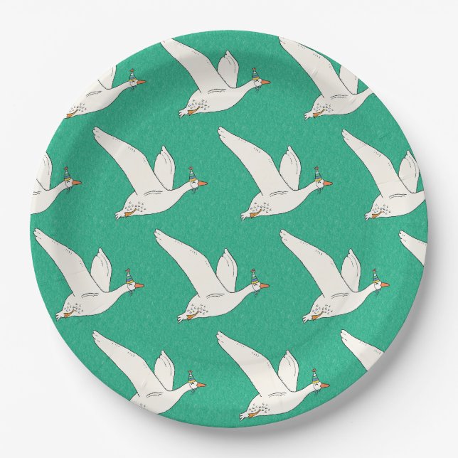 One Silly Goose Green Birthday Party Paper Plate (Front)
