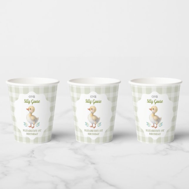 One Silly Goose Green Gingham Baby First Birthday Paper Cups (Multi)