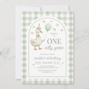 One Silly Goose Green Girl 1st Birthday Invitation