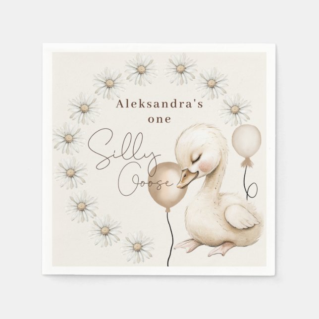 One Silly Goose Neutral Boho Baby 1st Birthday  Napkin (Front)