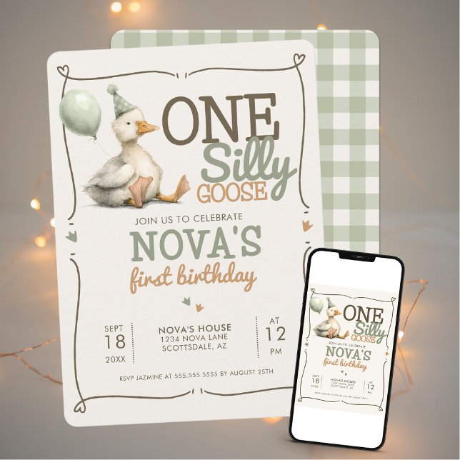 One Silly Goose Personalized 1st Birthday Party Invitation (Creator Uploaded)