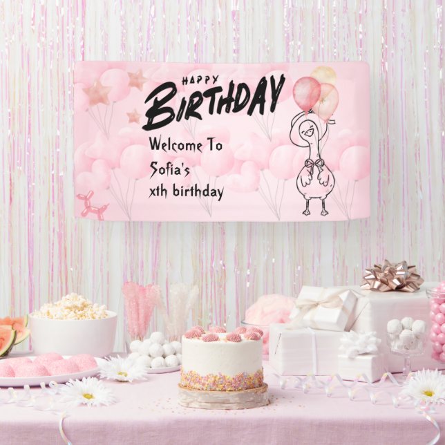 One Silly Goose Personalized Pink 1st Birthday Ban Banner (Party)