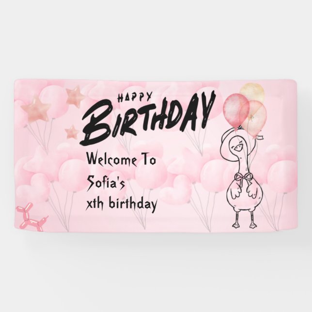 One Silly Goose Personalized Pink 1st Birthday Ban Banner (Horizontal)