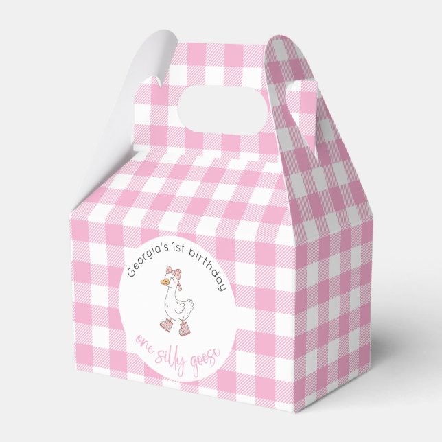 One Silly Goose Pink 1st Birthday Favor Box (Front Side)